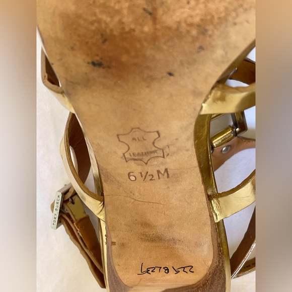 TORY BURCH FRANCESCA GLADIATOR STRAPPY HIGH HEELED SANDALS. GOLD. SIZE 6.5 - Picture 9 of 11